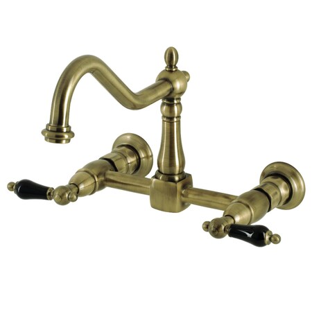 Kingston Brass KS1243PKL Two-Handle Wall Mount Bridge Kitchen Faucet, Antique Brass KS1243PKL